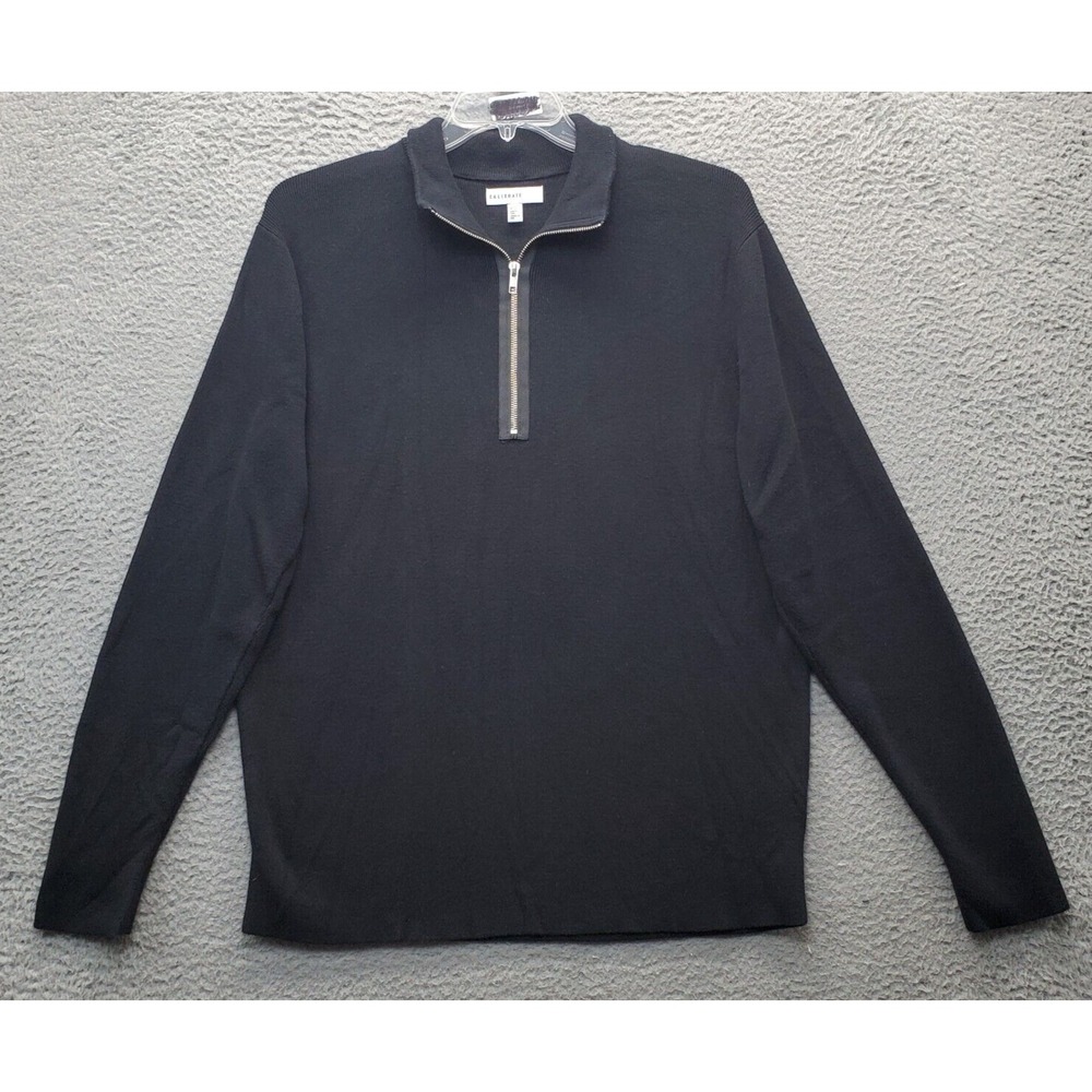 Calibrate Sweater Men's XL Black‎ Knit Stretch Cotton Blend Long Sleeve 1/4 Zip
